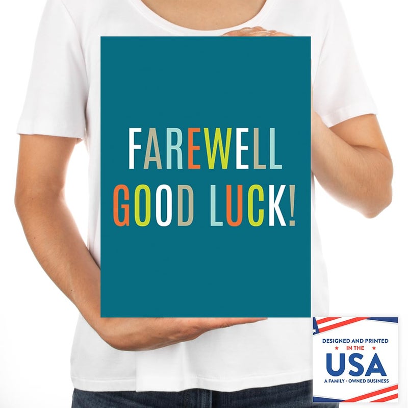 Andaz Press Funny Jumbo Farewell Card With Envelope 8.5 x 11 inch, Big Office Card, Blue Farewell Good Luck! 1-Pack, Includes Envelope - Image 4